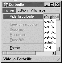 fentre de la corbeille dans une opration de "vidage"