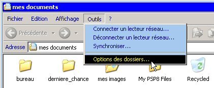 le menu du dossier Mes documents