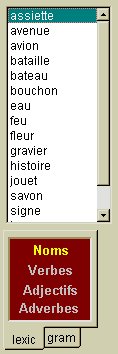 la zone liste de l'&eacute;diteur de lexique